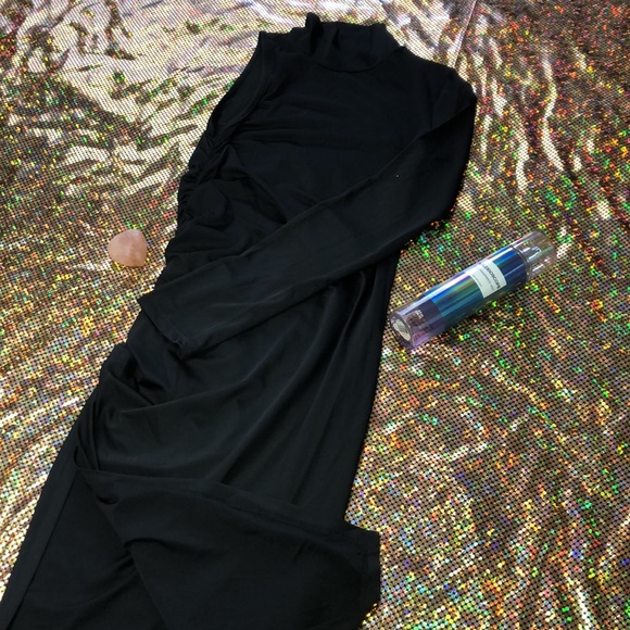 Nwot Midnight Black In & Out Sexy Mock Neck Dress - Picture 5 of 15